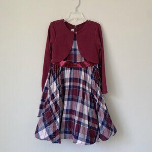 Bonnie Jean plaid dress with a matching maroon bolero jacket